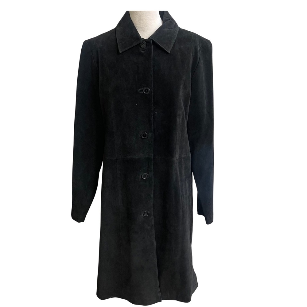 Live A Little Black Suede Leather Trench Coat Womens L 5021WS Longline Jacket